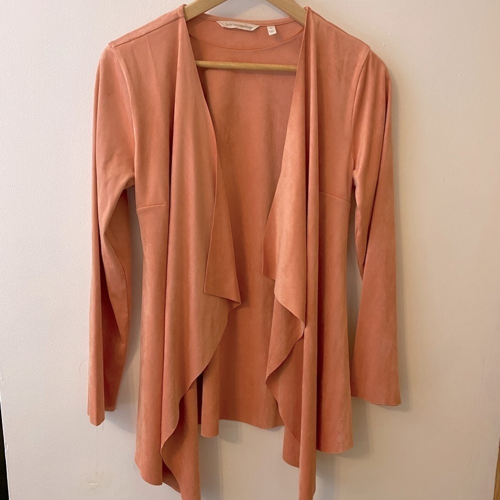 Soft Surroundings Peach Microsuede Open Front Draped Blazer